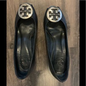 Tory Burch open toe wedge sandal.